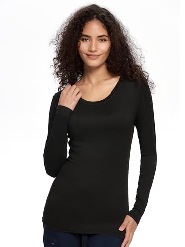 COZYFIT Underscrub Long Sleeve Women, Scrubs Undershirts, Crew Neck - color: Black, size: Large