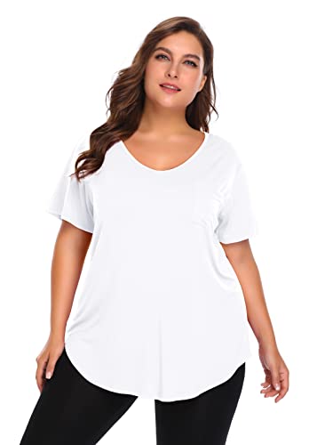 BELAROI Women Plus Size Tops V-Neck Tunics Shirts - color: White, size: 3X