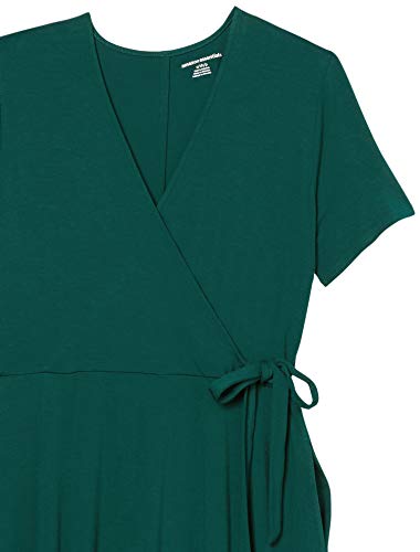 Amazon Essentials Women's Short Sleeve V Neck Faux-Wrap Dress, Fitted - color: Jade, size: X-Small