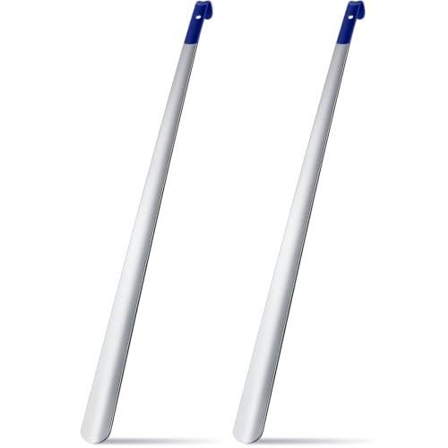 2 Pcs 31.5'' Extra Long Metal Shoe Horn for Elderly, Silver and Blue - color: Silver and Blue, size: 31.5''