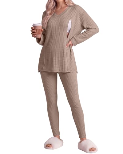 Neer 2 Pcs Maternity Nursing Pajamas Set Oversize - color: Light Coffee, size: X-Large