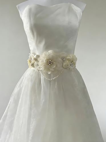 Handmade Baby Shower Sash Pearls Maternity Sash Flower Belt - color: Ivory