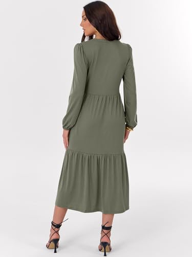 ANRABESS Women's Long Sleeve Fall Flowy Boho Maxi Dresses - color: Olive Green, size: Small