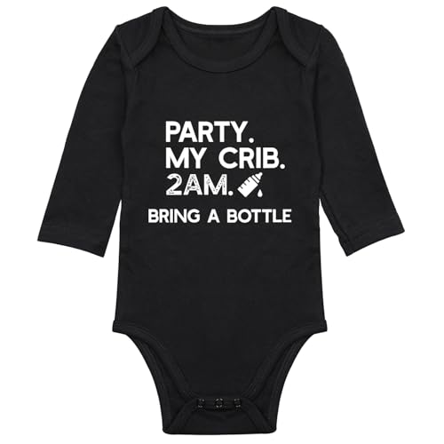 listery Party My Crib Bodysuit Funny Bodysuit Baby Sayings Baby Boy Clothes Party At My Crib 2 Am Bodysuits Baby Girl Clothes - color: Blacklong, size: 6 Months
