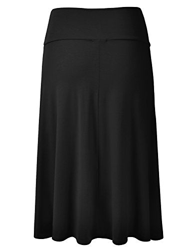 EIMIN Women's Solid Flared Lightweight Elastic Waist Classic Midi Skirt (S-3XL) - color: Est001_black, size: Small