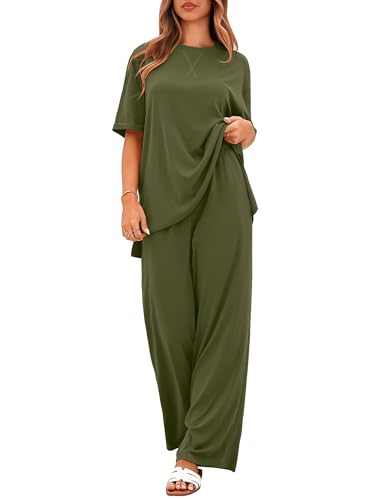 Totatuit Two Piece Sets For Women Vacation Oversized Loungewear Outfits - color: Army Green, size: X-Small