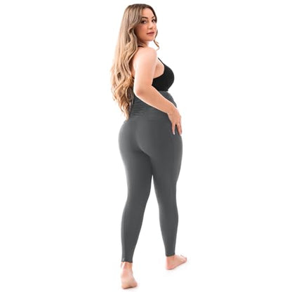 SINOPHANT Maternity Leggings with Pockets Over Belly Yoga Pants - color: Grey, size: Large