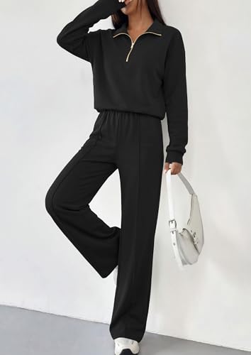 PRETTYGARDEN Women's Lounge Sets 2 Piece Outfits Sweatsuits - color: Black, size: Small