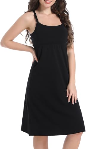 SUIEK 3-Pack Nursing Nightgown Maternity Pajamas Breastfeeding Tank Dresses - color: Black+black+black - 3-pack, size: Medium