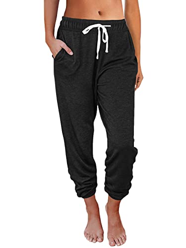 AUTOMET Women's High Waisted Lounge Sweatpants Jogger Pants with Pockets - color: Black, size: Medium