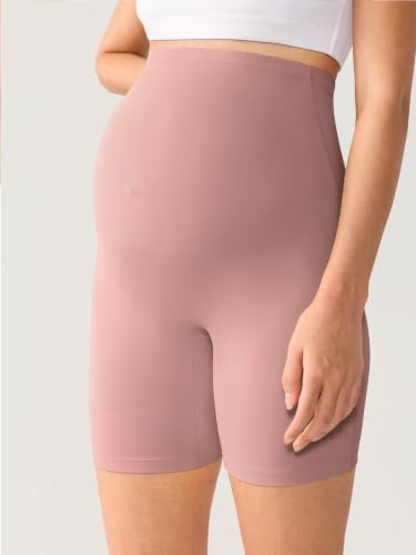 MOMANDA Seamless Maternity Biker Shorts 6" - color: Peachskin Pink, size: Small