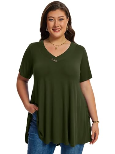 LARACE Plus Size Tops for Womens Button Down Tunics Shirts Summer Blouses - color: Armygreen, size: Large