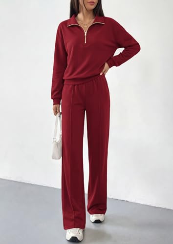 PRETTYGARDEN Women's Lounge Sets 2 Piece Outfits Sweatsuits - color: Burgundy, size: X-Large