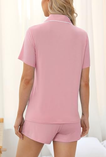 Samring Womens Pajamas Set Short Sleeve Button Down Sleepwear 2 Piece Pjs - color: Bean Paste, size: Medium
