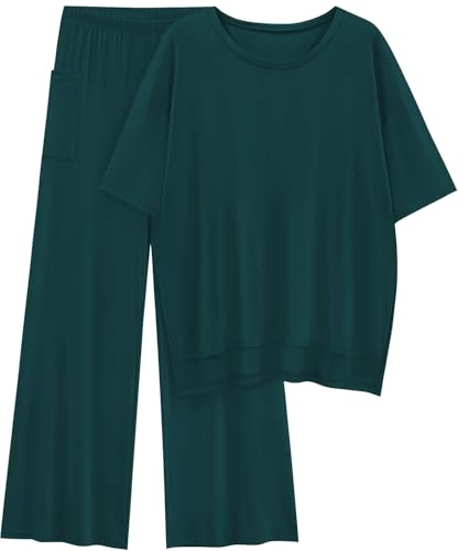 KevaMolly 2 Piece Lounge Set for Women Comfy Pajamas Set - color: Peacock Blue, size: XX-Large