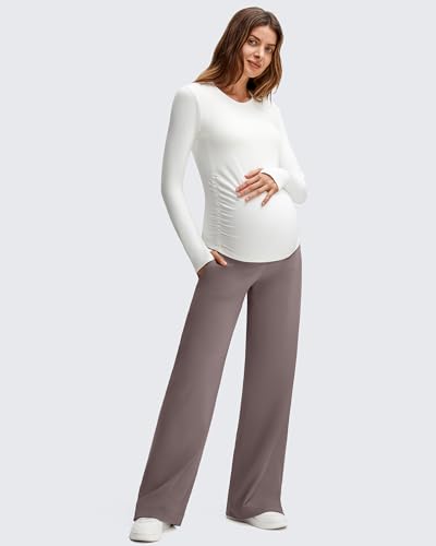 G4Free ShiftReady Maternity Dress Pants Wide Leg Pregnancy Work Tousers - color: Taupe, size: Medium