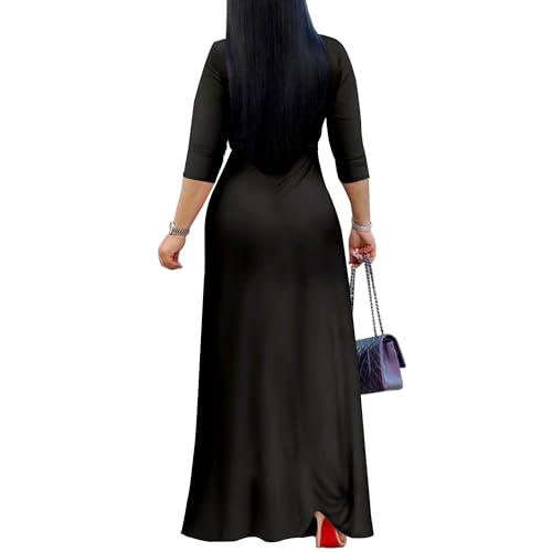 Mrskoala Women Plus Size Long Maxi Wrap Dresses Summer Sundress V-Neck 3/4 Sleeve - color: Black, size: Large