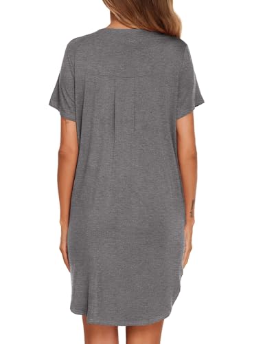 Ekouaer Womens Nightgown V Neck Button Down Sleepshirts Soft Sleepdress - color: Grey, size: Medium