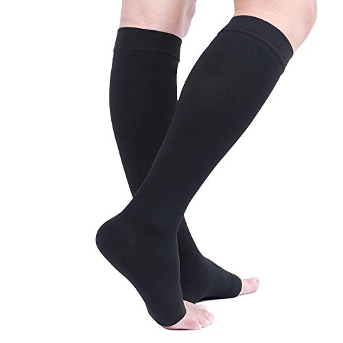 TOFLY 20-30mmHg Open Toe Compression Socks for Women & Men - color: 20-30mmhg Open-toe Black, size: 3X-Large