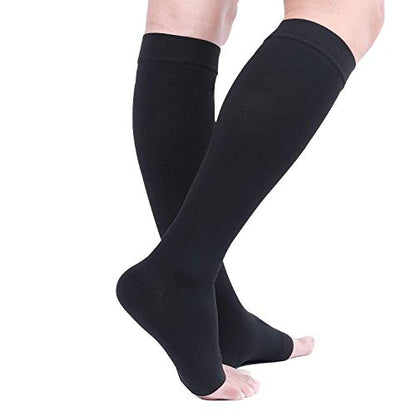 TOFLY 20-30mmHg Open Toe Compression Socks for Women & Men - color: 20-30mmhg Open-toe Black, size: 3X-Large