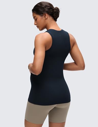 CRZ YOGA Maternity High Neck Tank Tops - color: True Navy, size: Medium