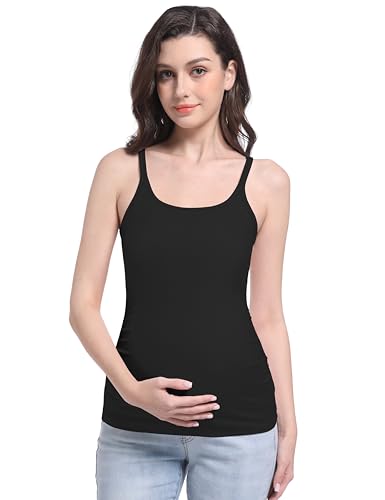 V VOCNI Women's Maternity Camisole Spaghetti Strap Pregnancy Tank Tops - color: Black, size: Medium