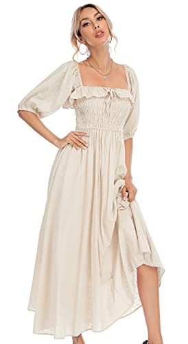 R.Vivimos Women Summer Cotton A Line Flowy Long Dresses - color: Beige#1, size: X-Large