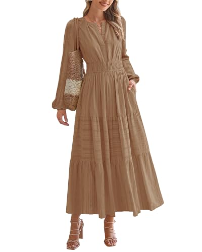 CzzzyL Nursing Fall Dresses for Women Maxi Dress with Pockets - color: Coffee, size: X-Large