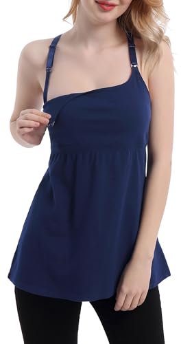 SUIEK 3-Pack Cotton Maternity Nursing Tank Tops Breastfeeding Cami Shirts - color: A-black+navy+leopard - Fourth Style, size: Large