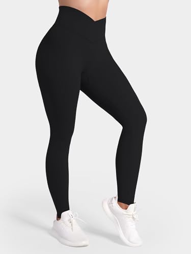 Sunzel Women's High Waisted Crossover Waist Butt Lifting Workout Leggings - color: Black, size: Medium