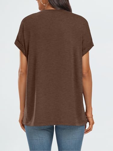 AUTOMET Women's Oversized Short Sleeve T Shirts Summer Tops - color: Brown, size: X-Large