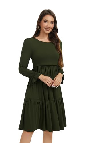 Smallshow Women's Ruffle Maternity Nursing Dress Long Sleeve - color: Army Green, size: Large