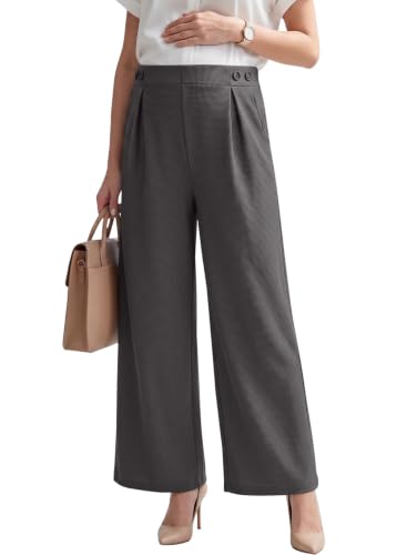BLENCOT Maternity Pants Work Waffle Knit Wide Leg Pregnancy Trousers - color: Carbon Grey, size: Medium