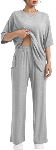 RUBZOOF Womens Lounge Sets 2 Piece Outfits Matching Clothing - color: Light Grey, size: Small