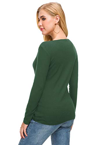 Afibi Women V Neck Zip Front Long Sleeve Casual Top Blouse Shirt/Cardigan - color: Green, size: Medium