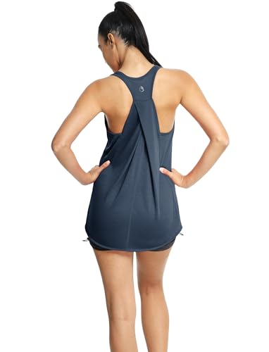 icyzone Women's Racerback Workout Athletic Running Tank Tops Loose Fit (Pack of 2) - color: True Navy/Grass Green, size: Medium