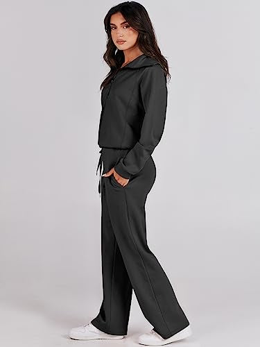 ANRABESS Women 2 Piece Set Sweatsuits Lounge Fall Outfits - color: Black, size: Small