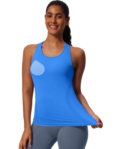 Women's Seamless Side-Ruched Racerback Tank Top - color: Lake Blue, size: X-Large
