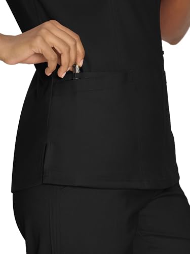 Scrub Tops for Woman, Mock Wrap Tops - color: Black, size: X-Large