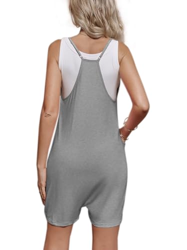 FMEYOA Maternity Romper Sleeveless Overall Shorts Jumpsuit with Pockets - color: Grey, size: Large