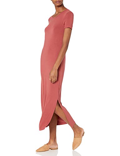 Amazon Essentials Women's Jersey Standard-Fit Short-Sleeve Crewneck Side Slit Maxi Dress - color: Brick Red, size: Small