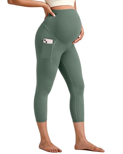 G4Free BareFeel Maternity Leggings with Pockets Over The Belly Stretchy Workout Yoga Pregnancy Pants - color: Gray Sage, size: Medium