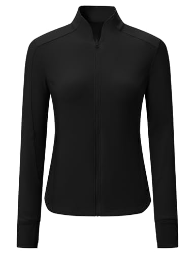 BGOWATU Women's Workout Athletic Jacket Zip Up Running Jackets Thumb Hole - color: Black, size: Medium