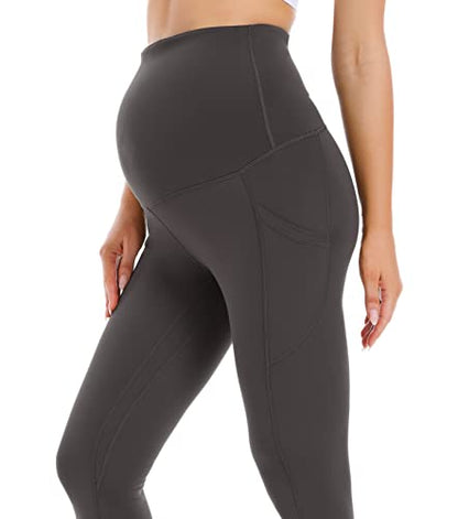 Foucome Women's Fleece Lined Maternity Leggings with Pockets - color: Grey, size: Large