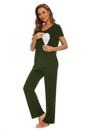 Smallshow Women's Maternity Nursing Pajamas - color: Army Green, size: X-Large