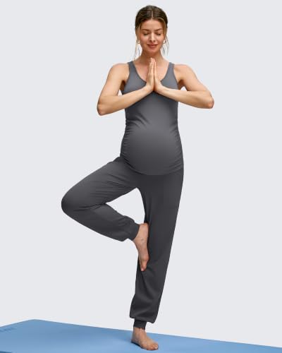 G4Free Maternity Joggers Over Bump Pregnancy Pants,Dark Gray,M,Regular