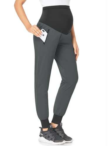 POSHGLAM Women's Maternity Joggers Casual Quick-Dry Active Pregnancy Scrub Pants - color: Pewter, size: Large