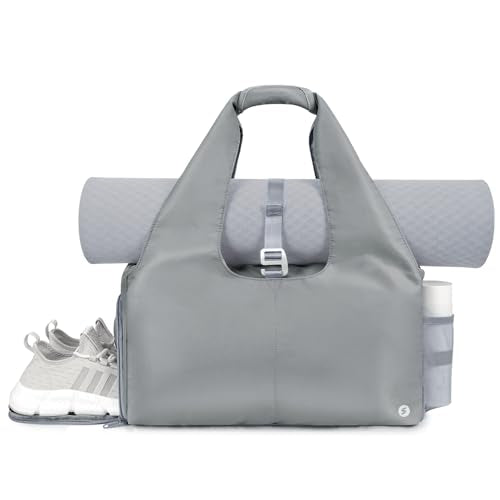 Sportsnew Tote Yoga Mat Gym Bag 20L Women W/Shoe Compartment Wet Dry Pocket - color: Grey