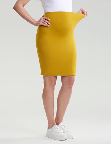 POSHDIVAH Maternity Skirt Over The Belly with Slit - color: Short-ginger, size: X-Large
