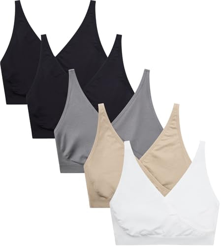 Suekaphin 5pack Nursing Bra Maternity Bra Breastfeeding Sleeping/Sleep Bra Pregnancy Women's Seamless Bralette Wirefree - color: Sort-d, size: Large